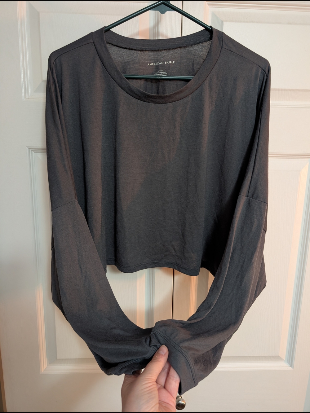 American Eagle Outfitters Charcoal Long Sleeve Crop Tee